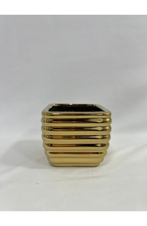 Cachepot Dourado Canelado Metalizado