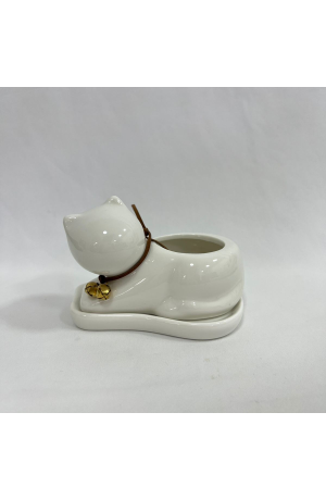 Cachepot Branco Gato com Sino