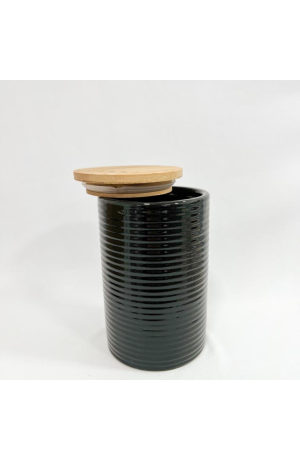 Pote Preto de Cerâmica com Tampa de Bambu