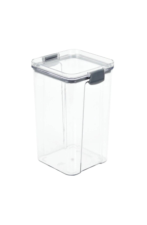 Pote Hermético Quadrado Transparente Com Trava - Cinza 1500ml
