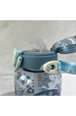 Garrafa Azul Infantil de Plástico com Canudo - 580ml