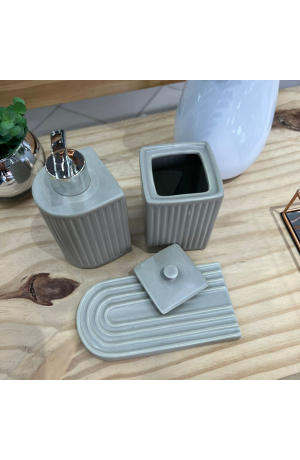 Jogo de Banheiro Nude com Listras - 3 Peças de Porcelana