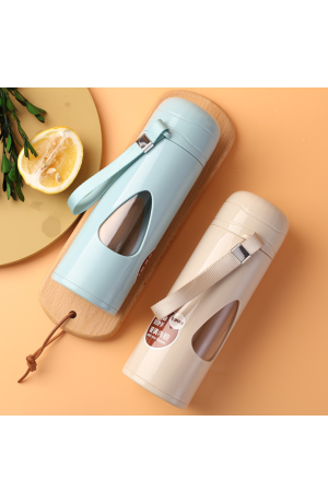 Garrafa Azul de Vidro com Adesivos 480ml