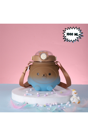 Garrafa Squeeze Ursinho Degradê com Adesivos 1000ml - Marrom