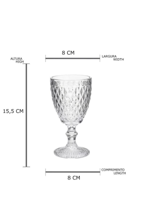 Jogo 6 Taças de Vidro Bico de Abacaxi Transparente 265ml