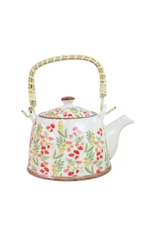 Bule Decorativo de Porcelana Floral - Branco e Vermelho