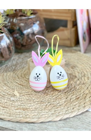 Kit com 2 Ovinhos Decorativos Páscoa Rosa e Amarelo