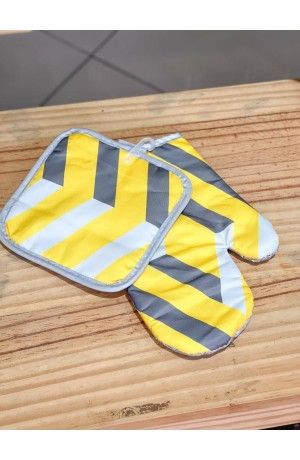 Luva e Suporte Para Cozinha Amarelo Mod.3  '' 2 Peças''