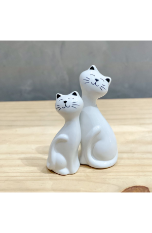 Enfeite  Branco de Cerâmica 2 Peças - Gatos