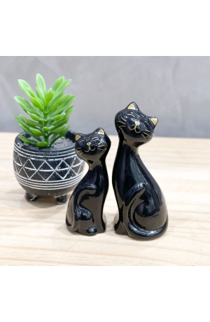 Enfeite  Preto de Cerâmica 2 Peças - Gatos