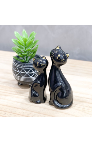 Enfeite  Preto de Cerâmica 2 Peças - Gatos