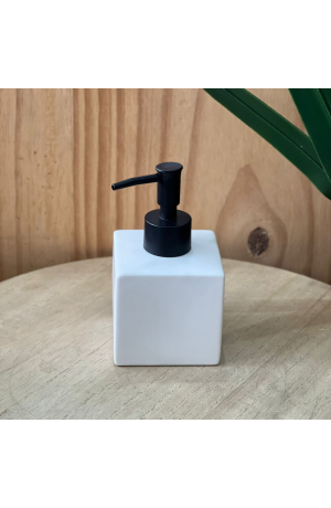 Porta Sabonete Liquido de Cerâmica - Branco com Tampa Preta  - 300ml