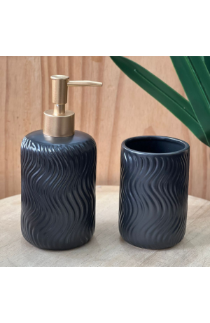 Kit de Banheiro Preto com Tampa Dourada - 2 Peças (450ml)