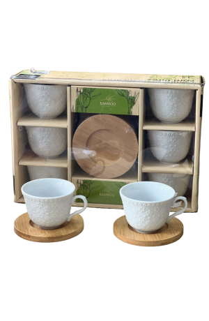 Jogo 6 Xicaras com Pires de Bambu Flores - 100ml