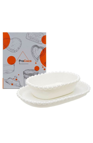 Jogo de Cerâmica Retangular com Pratinho e Bowl