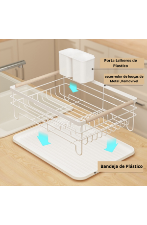 Escorredor de Loças Viena com Porta Talheres e Bandeja - Branco
