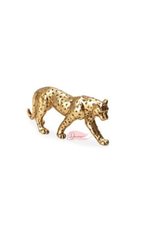 Escultura Leopardo em Poliresina Dourado Peq 15cm
