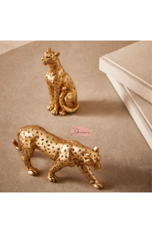 Escultura Leopardo em Poliresina Dourado Peq 11cm