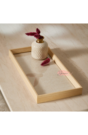 Bandeja de Mdf Natural com Linho 38cm