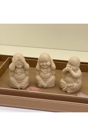 Kit Escultura Buda em Cimento 3 Peças - Areia