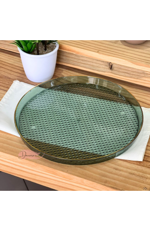 Bandeja Verde Redonda com borda Dourada  - (G)