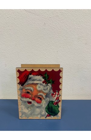 Porta Guardanapo Natalino Papai Noel de Madeira -10cm X 8cm X 4cm