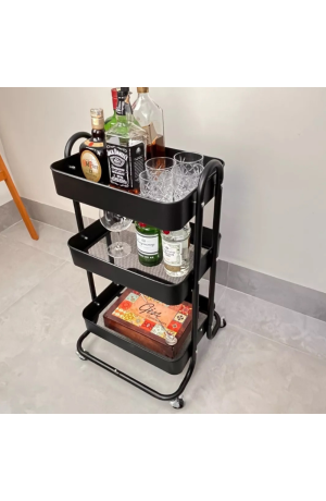 Carrinho Preto Organizador Multiuso 3 Prateleiras - Berlim
