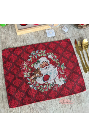 Jogo Americano de Tecido -  Papai Noel e Rena 33cm X 45cm