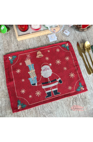 Jogo Americano de Natal em Tecido - Papai Noel com Presentes 33cm X 45cm