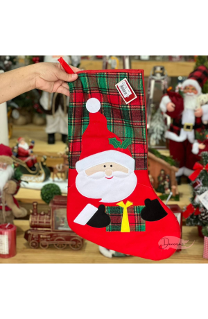 Meia Decorativa de Natal Papai Noel com Presente - 44cm X 28cm