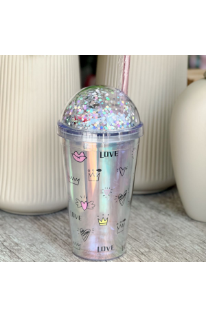 Copo Degradê de Plástico com Canudo Mod.4 - 450ml