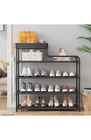 Sapateira Preta  Multiuso 5 Andares  - 83cm X 61cm X 22cm