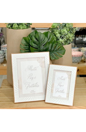 Porta Retrato Branco c/ Borda Marrom 