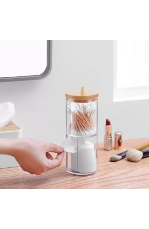 Porta Algodão e Cotonete com tampa de Bambu