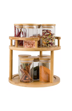 Prateleira Organizadora Giratória de Bambu