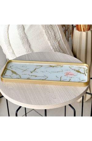 Bandeja Dourada de Marmore Quadrada