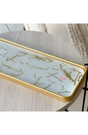 Bandeja Dourada de Marmore Quadrada