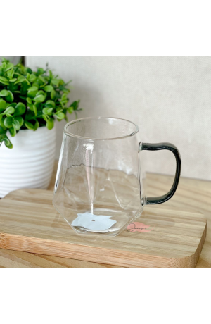 Caneca de Vidro Diamante 330ml c\ Alça Fumê