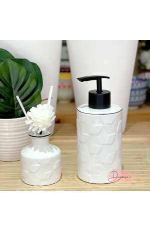 Kit de Banheiro com Difusor de Porcelana Branco - 2 Pcs