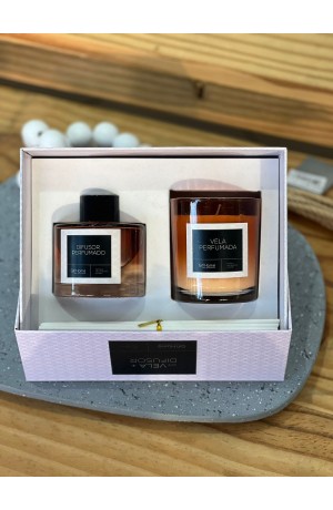 Kit Vela Branca e Difusor de Ambientes Âmbar - 2 Peças  100ml