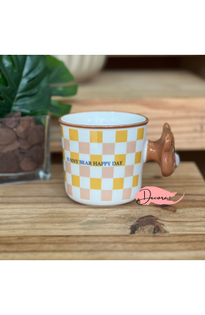 Caneca de Cerâmica Urso 380ml  - Quadriculado