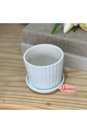 Vaso de Cerâmica com Prato Branco  - 10cm X 10cm