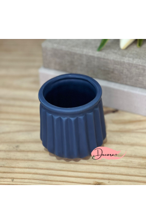 Vaso Canelado de Cerâmica Azul - 9cm X 9cm