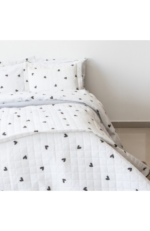 Jogo de Cama Essencialle 150 Fios Corações Preto e Branco Queen 4 peças