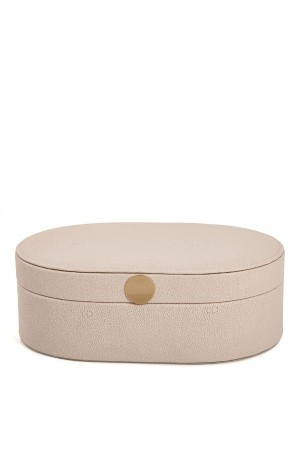 Caixa de MDF com Revestimento em PU Oval - Bege  23,5cm x 16cm x 8cm