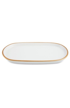 Bandeja de Cerâmica Branca c/ Borda Dourada - 26cm x 14cm