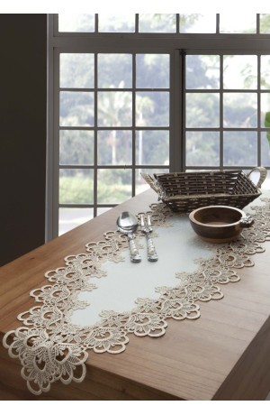 Caminho de Mesa Rendado Bege Veneza  -  40cm X 150cm