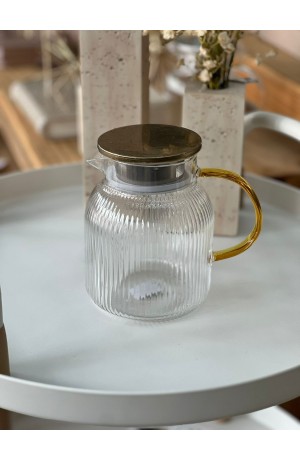 Jarra de Vidro c/Tampa de Metal Dourada - 1L