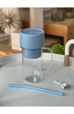 Caneca Mixer de Plástico c/ Cabo USB - Azul 450ml