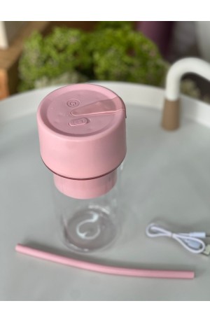 Caneca Mixer de Plástico c/ Cabo USB - Rosa 450ml